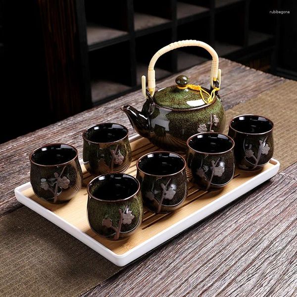 Juegos de té juego de té de cerámica teteras de flores japonesas diseño moderno hecho a mano y bandeja de tazas grandes simples servicio Bardak Seti EI80TS