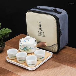 Service à thé en céramique, théière en porcelaine Gongfu, tasse Portable pour Rotation à 360 °