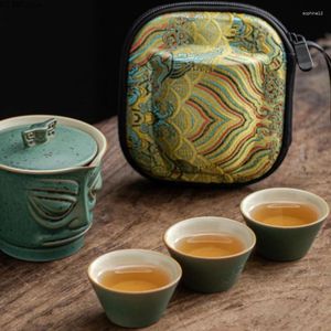 Sanxingdui – service à thé de voyage en céramique, un Pot remplit trois tasses, costume Portable, pour la maison, le Camping en plein air