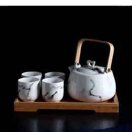 Service à thé en céramique et marbre, service à thé, théière, tasses, costume, plateau en bois parfumé, accessoires de cuisine, décoration de salle