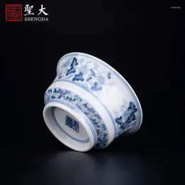 Juegos de té | Chaiyao Patrón de frutas de melón azul y blanco Copa de herradura pintada a mano