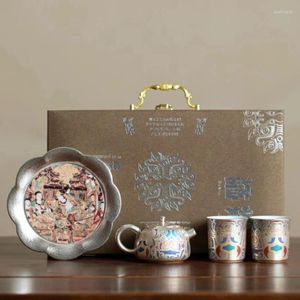 Teaware -sets Chen Desheng Dunhuang Silver Pot Handgemaakte Gilded Tea Set Geschenk draagbare doos met hand