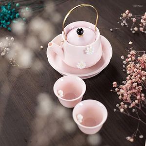 Teaware -sets Cherry Blossom Teapot Ceramic Tie Pot Set Handgemaakte Pinch Flower suikerachtige Jade Cup Exquise Home Drinkware Wedding Gift