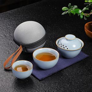 Teaware -sets China Ru Kiln Kuai Ke Cup One Pot Two Cups Complete Outdoor Portable Travel Tea Set Business Gift