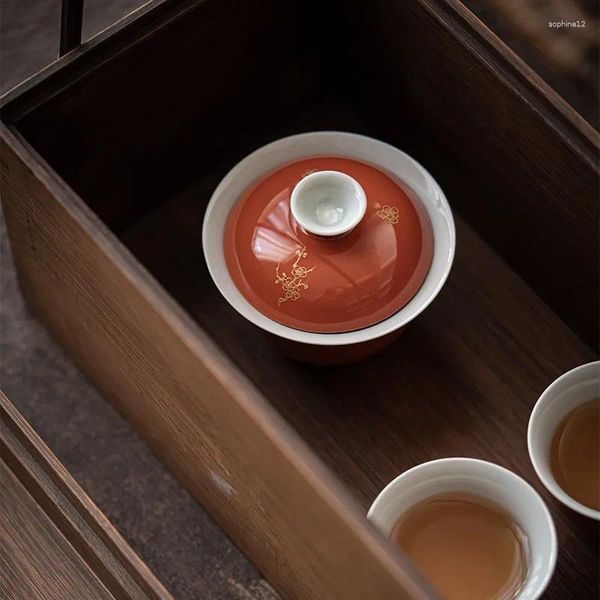 Ensembles de voies de thé alum chinois Hy antique Tureen Tureen Céramique Thé Bol de planches Orchidées en bambou et chrysanthemum Imitation