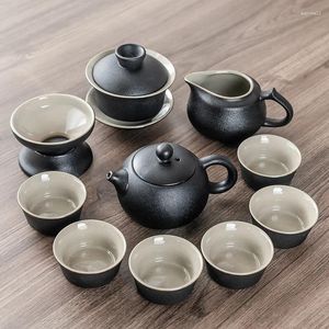 Ensembles de service à thé, vaisselle noire chinoise, théière en céramique, tasse à thé, verres de cérémonie