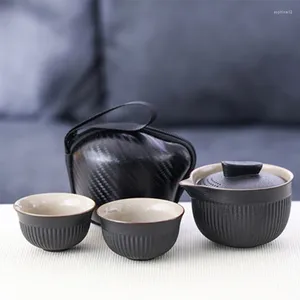 Teaware sets Chinees keramisch zwart aardewerk één pot en twee kopjes draagbare reistheet set zakelijke geschenk maker