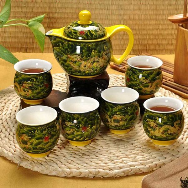 Ensembles de thé en céramique chinois en céramique Kung Fu Porcelain Ta tasse de tasse de pot Dragon TEAPOT TEACUP KUNGFU PUER PUER OOLONG THE Cérémonie de thé