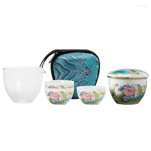 Ensembles de voies de thé Chinois-Chic Mouton Fat Jade Express Cup Outdoor Verre en céramique One Pot 3 tasses Kungfu Travel Tea Set Tenfit