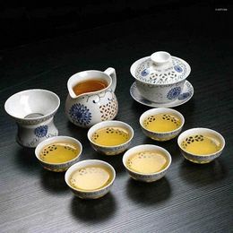 Définit la culture chinoise Blue and White Tea Jingdezhen Set en céramique et cérémonie de soucoupe Gaiwan
