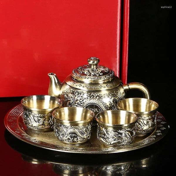 Service à thé chinois Dragon et phénix, service à thé, théière Vintage haut de gamme, tasse, assiette, décoration cadeau