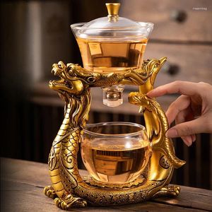 Ensembles de voies de thé Dragon Chinois Thémage magnétique Diversion de couverture rotative Bowl Water Thé tasse de bois chanceux Drinkware