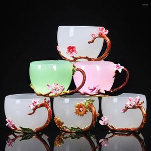 Service à thé en émail chinois, décor de fleurs, tasse à thé fantaisie en verre bleu azur, tasse principale, théière faite à la main
