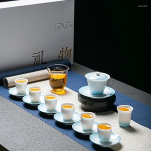Ensembles de voiles de thé Glacier chinois bleu gaiwan ensemble de tasse de thé à thé complet en porcelaine de jade haut de gamme moderne cérame céramique de céramique