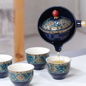 Ensembles de voiles de thé Chinois Gong Fu Set Thé Portable 360 Rotation Téafot en céramique Tér Infuseur Semi-Automatique Taware pour voyages de bureau à domicile