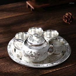 Service à thé chinois fait à la main en argent doré, plateau de bureau à domicile, théière, tasse plaquée Rose