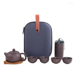 Set da tè Set da viaggio cinese con sabbia viola, una pentola, quattro tazze, tazza da tè portatile e