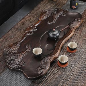 Theeservies Sets Chinese massief houten thee Creatief gesneden dienblad Eenvoudige set Huishoudelijk log Retro tafel Glad drainageontwerp