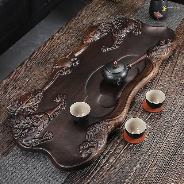 Ensembles de service à thé chinois en bois massif, plateau sculpté créatif, ensemble Simple, Table rétro en rondins de ménage, conception de Drainage lisse
