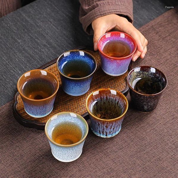Juegos de té taza de té chino estilo antiguo cerámica Tianmu esmalte maestro tazón año regalo apertura