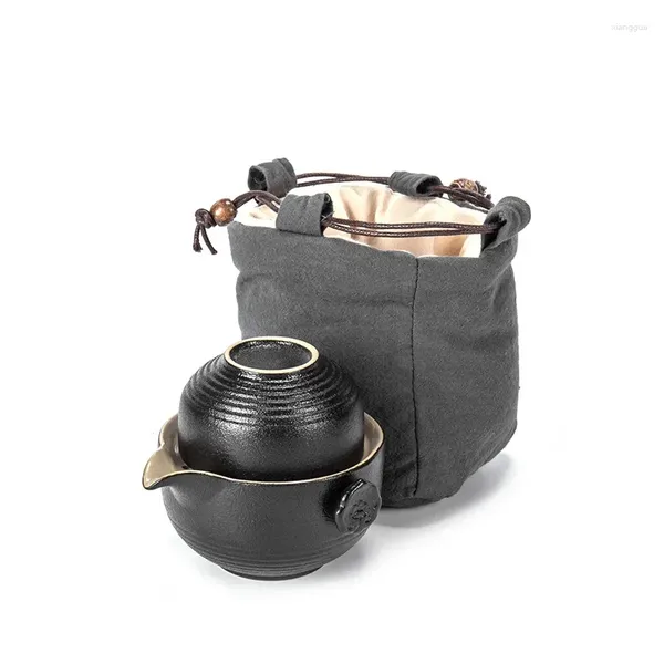 Service à thé chinois, 1 théière, 2 tasses, en céramique, Portable, voyage en plein air, Gaiwan de cérémonie, tasse à thé