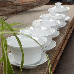 Theeservies Chinees traditioneel theeservies Gaiwan Wit porselein terrine Cup Bowl Ceremonie Keramiek Flower Master