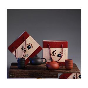 Teaware -sets Chinees Traditionele reistheet Purple klei kung fu cup mok pakket keramische cadeau theepot met cadeaubon drop levering h dh8ct