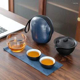 Teaware Sets Juego de té de cerámica portátil de viaje chino Gaiwan con bolsa de tazas para oficina, regalo para el hogar, amigo