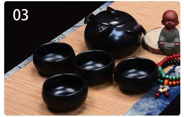 Ensembles de voies de thé Ensemble de thé de voyage chinois 1 TEAPOT 4 TACUPS TEAUX GREEN PORT ET SET TUP Céramique et poterie