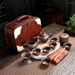 Teaware Sets Chinese Zisha Kungfu Tea Set High Quality Portable Travel One Pot Four Cups Teapot Teacup Clip Towel