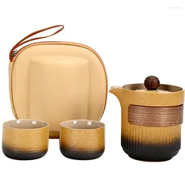 Teaware-sets Chinoiserie Mutton-Fat Jad Travel Tea Set Travel Kungfu Lederen kofferverpakking voor zelfgebruik Chinese stijlcadeau