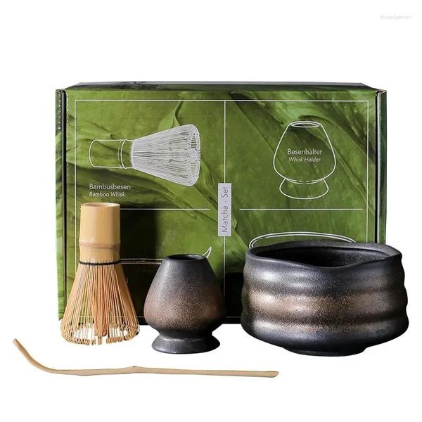 Juegos de utensilios de té Herramienta limpia Soporte para matcha japonés Juego de tazones de regalo Batidor tradicional Té fácil Accesorio para el hogar hecho a mano 4-7 piezas / juego Cuchara de ceremonia