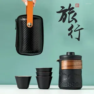 Conjuntos de utensilios de té, juego de té y café, tazas de té con agarre, accesorio, caja de tetera de bambú, filtro, 4 personas, colador acogedor, tazón de lavado