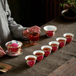 Ensembles de voiles de thé Ensemble de thé complet en porcelaine émail gaiwan tureen jingdezhen tasse artisanat filtre filtration filtration en verre pichet basse