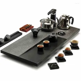 Teaware -sets Complete theeset met lade Black Stone Serving Induction Cooker 220V Porselein Kungfu Pot Cup Pitcher