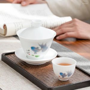 Ensembles de voiles de thé Cover Bowl tasse de thé à la maison Style Céramique blanche grande