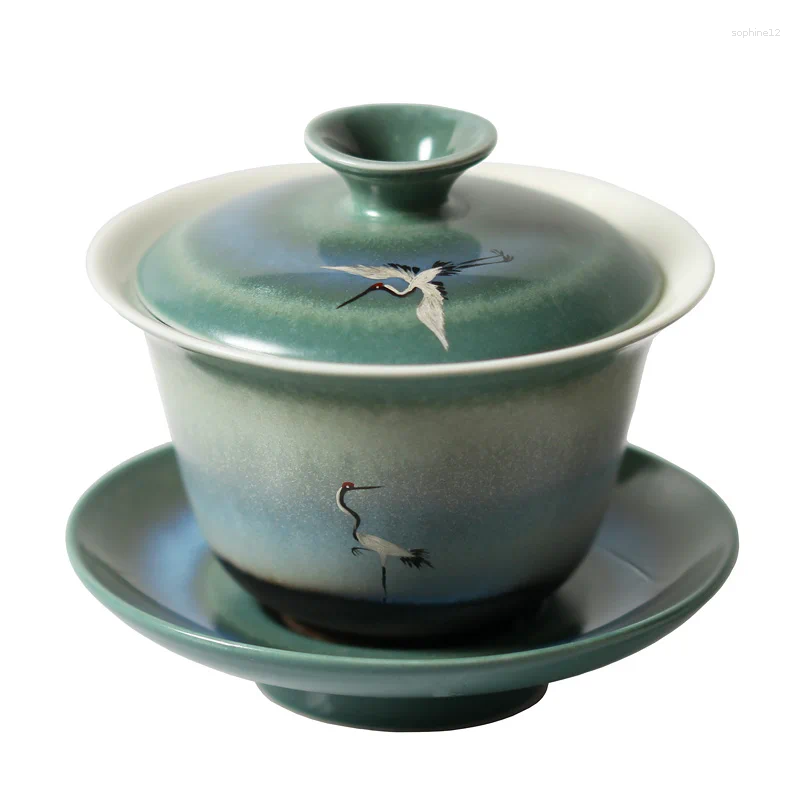 Teaware set täcker tekopp Jingdezhen Tea Set Making Device Handmålad överglaserad färgfigur Sancai Cup med stor skål