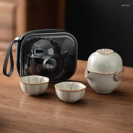 Teaware Sets Crean Yellow Ru Kiln Tea Set Kit Aesthetische theepot en kopje kopjes 1 Pot 2 Huishoudelijke maker draagbare tas