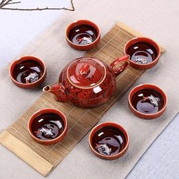 Juegos de té de tésalos creativos Regalos Glaze Glaze chino Tetera tradicional Elegante diseño de té Servicio de té Rojo Original