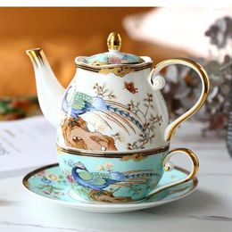 Teaware sets Creative Household Light Luxe Flower Tea Middag Keramische set koffiekopje en schotel in de woonkamer theekoppot