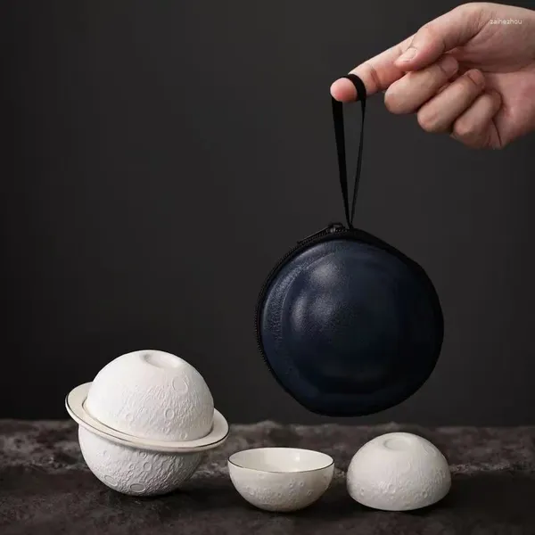 Teaware Sets Creative Moon Planet Quick Cup Juego de té portátil para viajes al aire libre Una olla de tres tazas de regalo