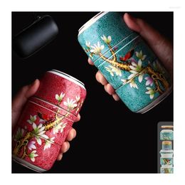 Ensembles de voies de thé Portable Travel Travel Céramique Thé Set One Pot Deux tasses à la main Mariage Cadeau Friendly Cadeau de deux tasses à la main