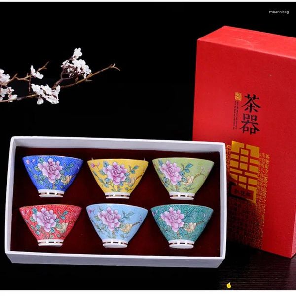 Juegos de té tafe de té de color esmaltal juego de taza de té de cerámica maestro vintage tazas de flores de peonía china