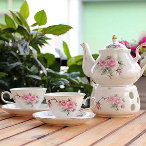 Teaware sets Engelse Britse theeset roze camellia 500 ml theepot met warmere afternoon tea beker en schotel set keramische houd oven theeware