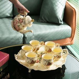 Service à thé européen créatif en céramique, fleurs, café, thé, tasse d'eau de l'après-midi britannique, plateau de théière, pichet froid, décor, verres