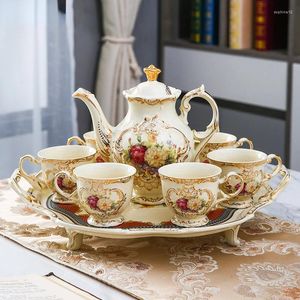 Teaware Sets European Light Luxury Rose Tea Handgeschilderde gouden huishouden Keramische beker Set Woonkamer High-End Gift Coffee Pot