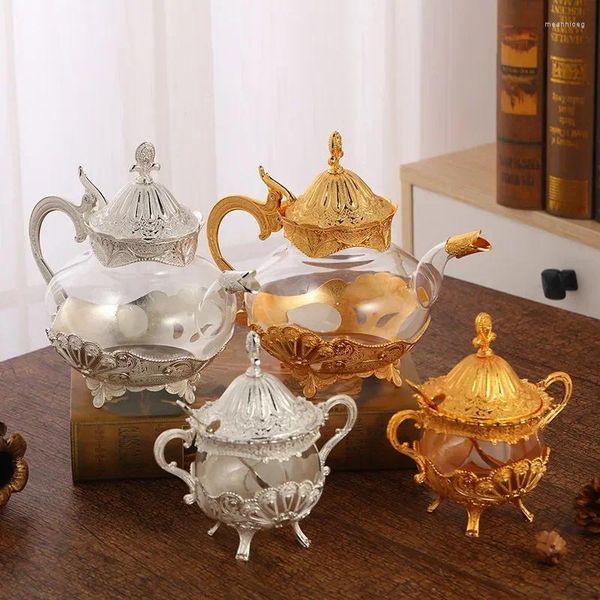 Ensembles de voies de thé à style européen élégant en verre café cafetière de sucre