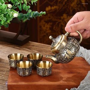 Service à thé en cuivre de Style européen rétro, théière chinoise haut de gamme, plateau à tasse à thé, décoration de la maison, ornements cadeaux