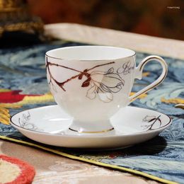 Teaware -sets prachtige tracing bloem keramische mok retro luxe gouden koffie koninklijke afternoon afternoon tea cup set