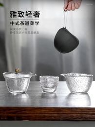 Les jeux de thé seignent d'abord en verre de neige un pot deux tasses à thé fabriquant une tasse Gaiwan set de voyage Personne portable